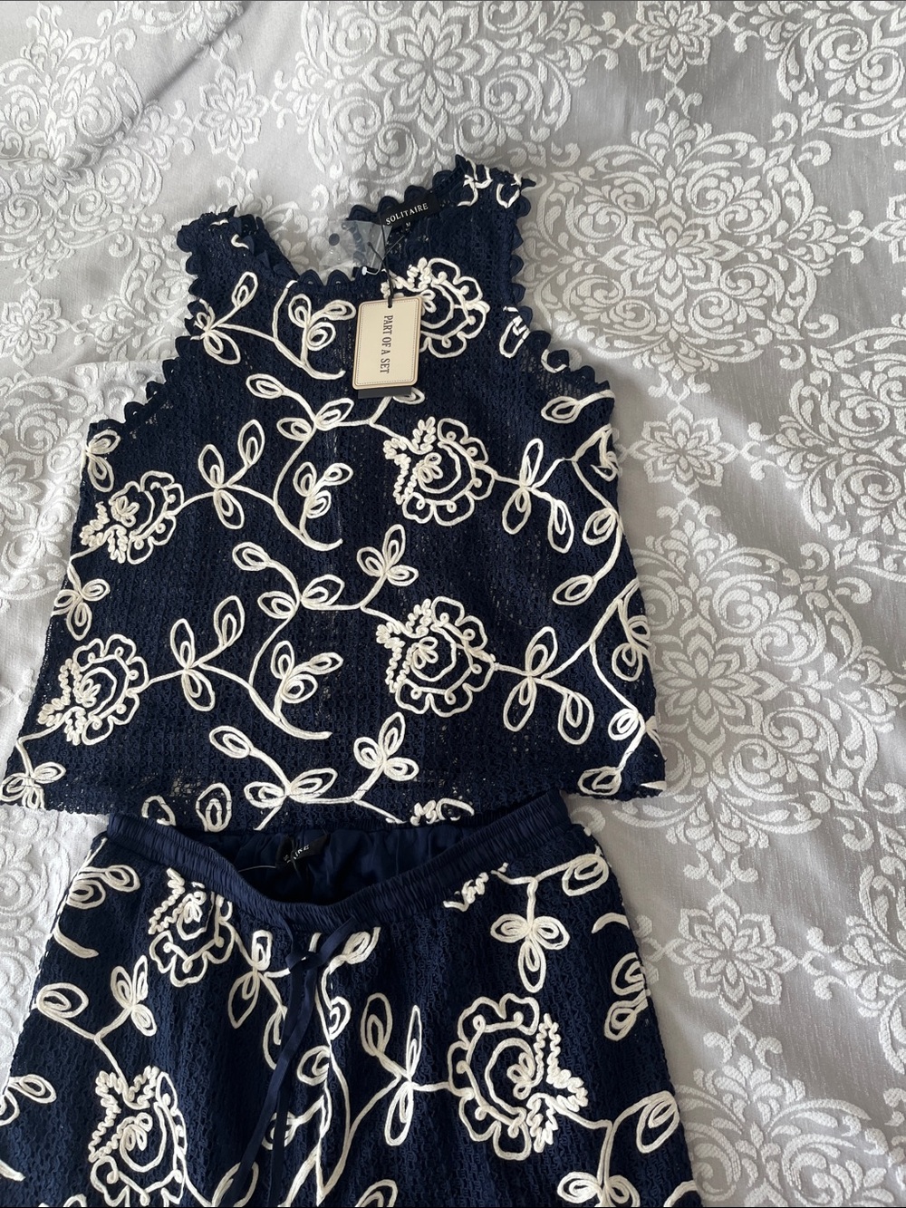 New Solitaire Navy and White Floral Wide-Leg Jumpsuit M - Picture 9 of 11
